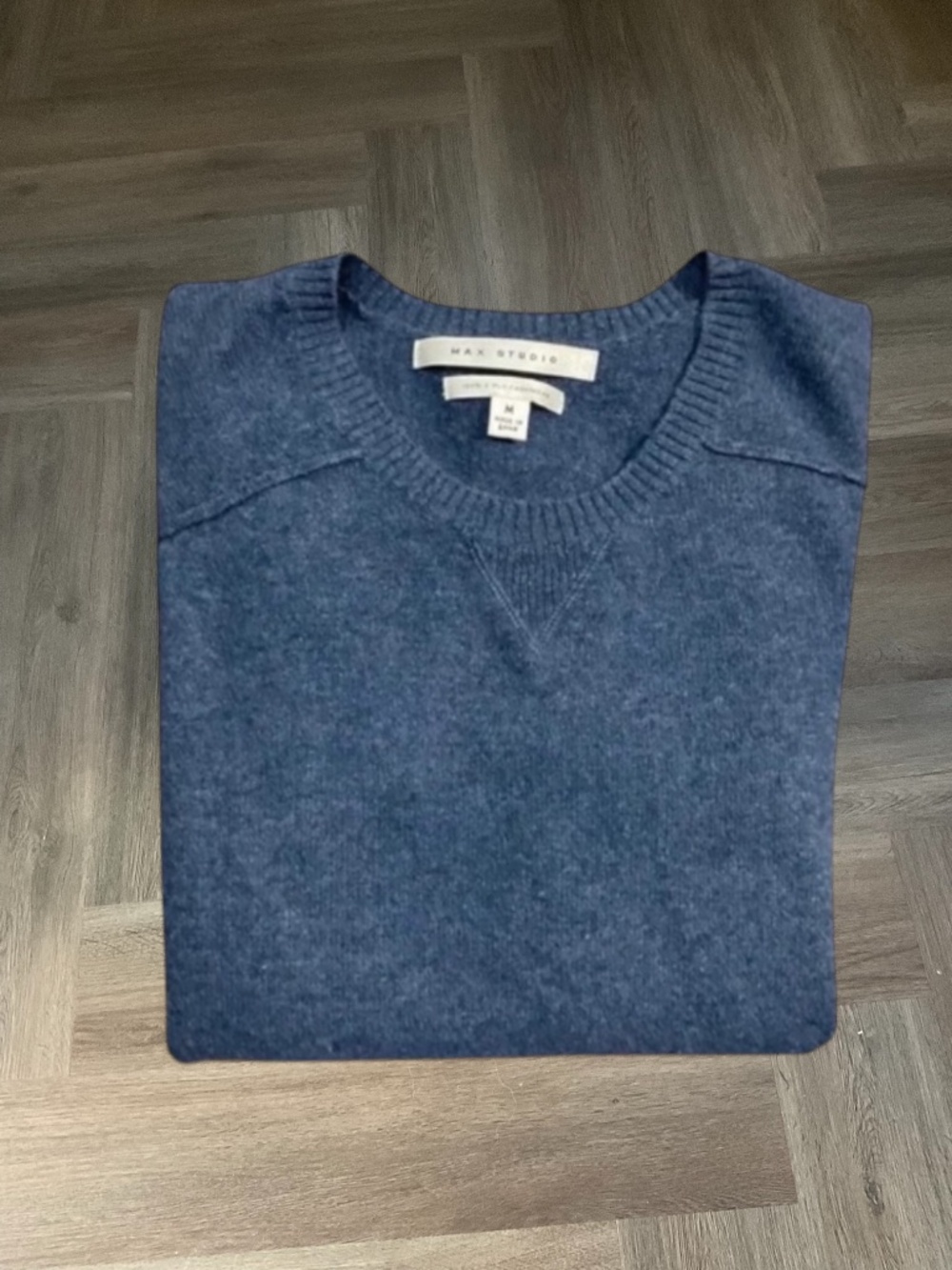 MAX STUDIO 100% Cashmere Crew Neck Sweater‎ Womens Medium Blue Classic Preppy
